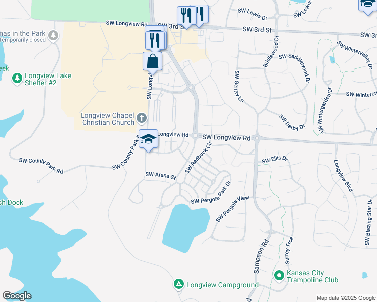 map of restaurants, bars, coffee shops, grocery stores, and more near 900 Southwest Redbuck Circle in Lee's Summit