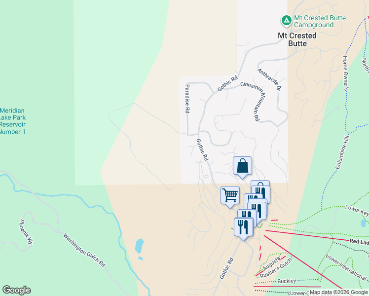 map of restaurants, bars, coffee shops, grocery stores, and more near 19 Paradise Road in Crested Butte