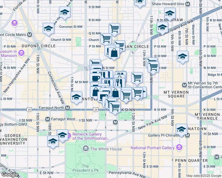map of restaurants, bars, coffee shops, grocery stores, and more near 101 Independence Avenue Southeast in Washington