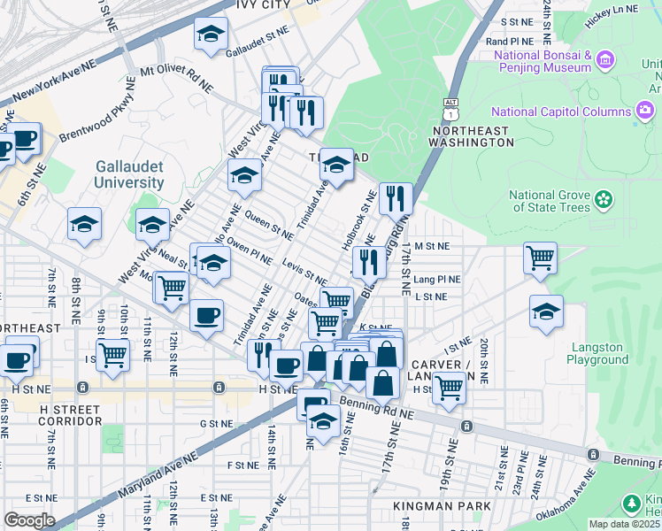 map of restaurants, bars, coffee shops, grocery stores, and more near 101 Independence Avenue Southeast in Washington