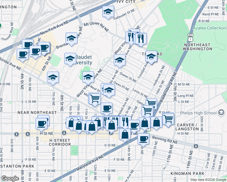 map of restaurants, bars, coffee shops, grocery stores, and more near 101 Independence Avenue Southeast in Washington