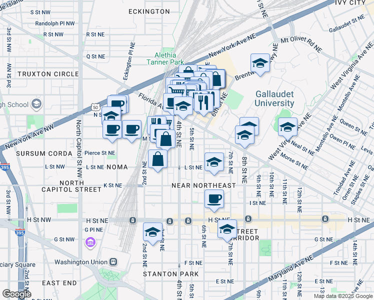 map of restaurants, bars, coffee shops, grocery stores, and more near 101 Independence Avenue Southeast in Washington