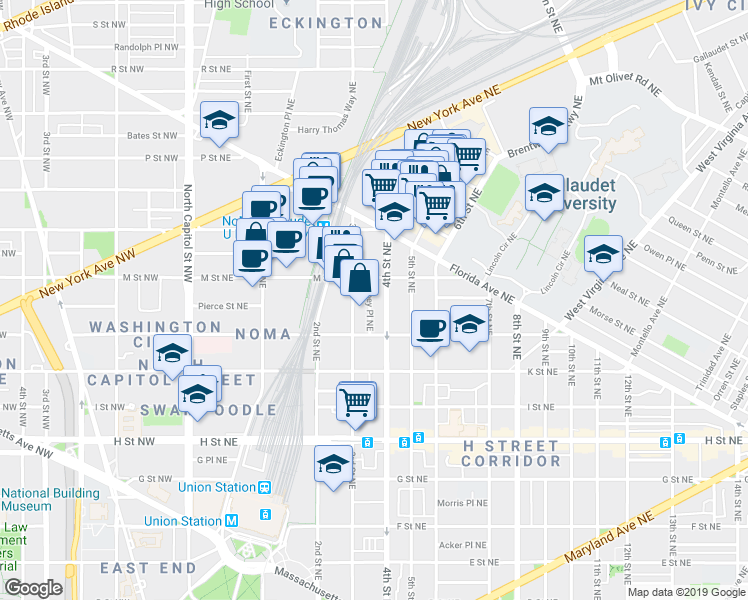 map of restaurants, bars, coffee shops, grocery stores, and more near 101 Independence Avenue Southeast in Washington