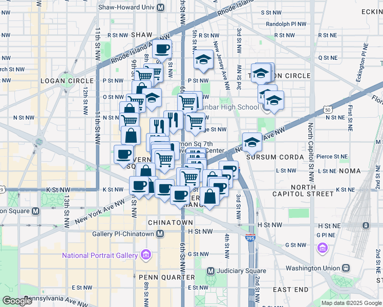 map of restaurants, bars, coffee shops, grocery stores, and more near 101 Independence Avenue Southeast in Washington