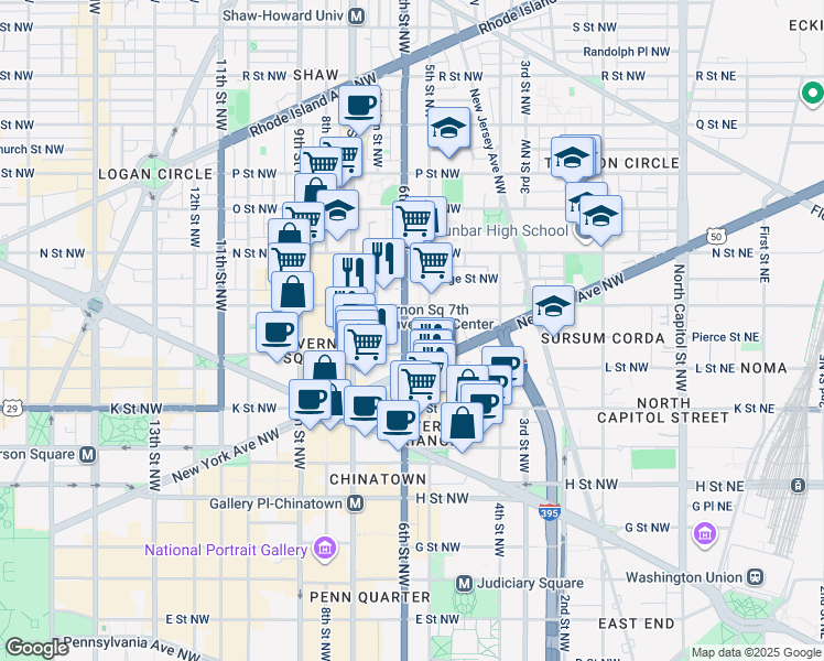 map of restaurants, bars, coffee shops, grocery stores, and more near 101 Independence Avenue Southeast in Washington