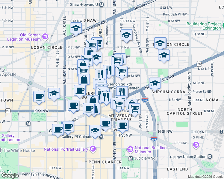 map of restaurants, bars, coffee shops, grocery stores, and more near 101 Independence Avenue Southeast in Washington
