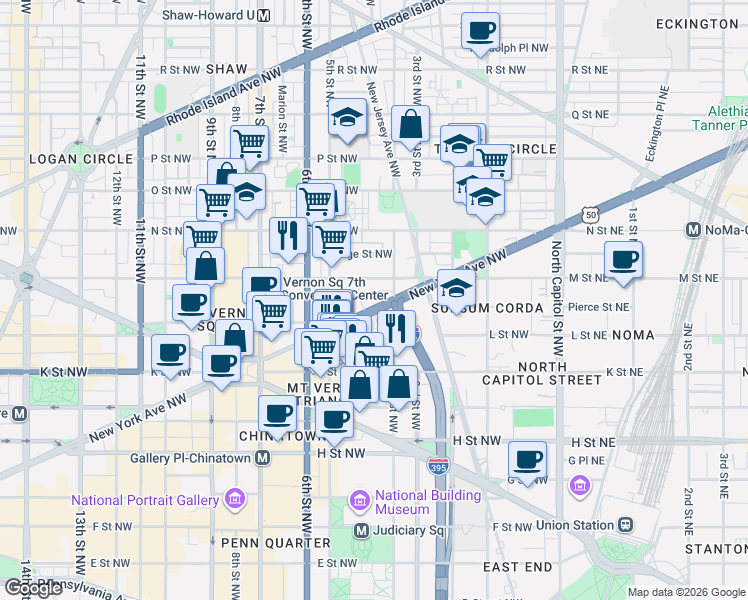 map of restaurants, bars, coffee shops, grocery stores, and more near 101 Independence Avenue Southeast in Washington