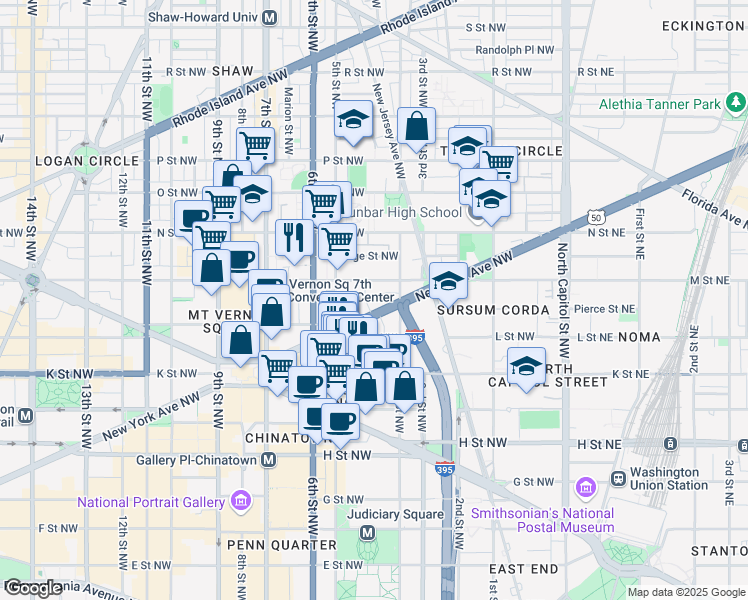 map of restaurants, bars, coffee shops, grocery stores, and more near 437 New York Avenue Northeast in Washington