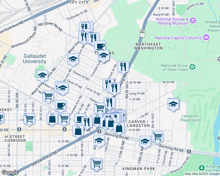 map of restaurants, bars, coffee shops, grocery stores, and more near 101 Independence Avenue Southeast in Washington