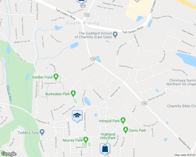 map of restaurants, bars, coffee shops, grocery stores, and more near 43580 Majestic Prince Place in Chantilly