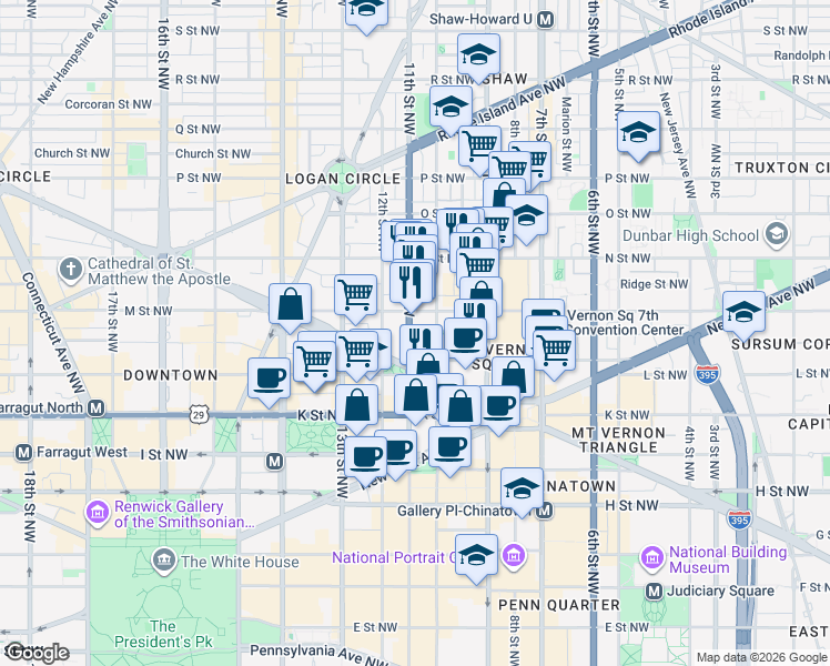 map of restaurants, bars, coffee shops, grocery stores, and more near 101 Independence Avenue Southeast in Washington