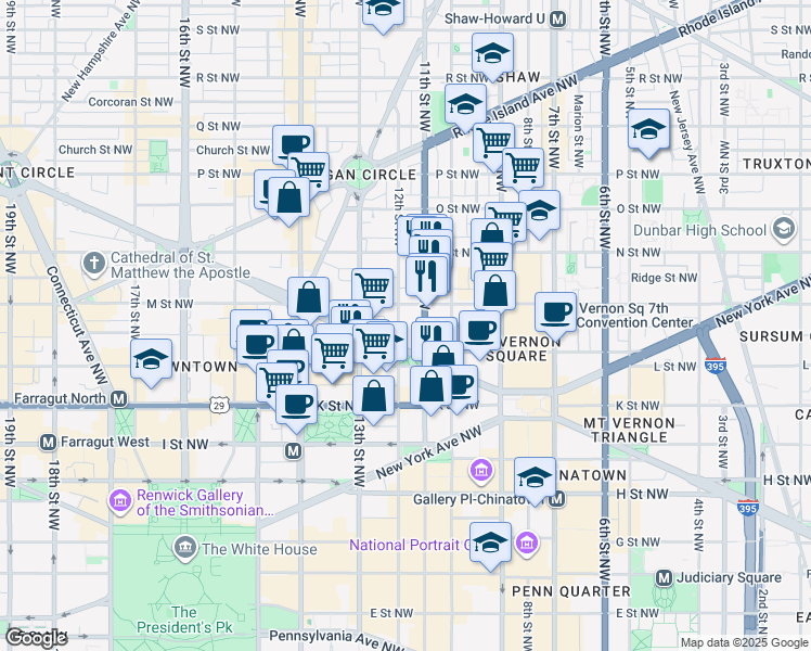 map of restaurants, bars, coffee shops, grocery stores, and more near 101 Independence Avenue Southeast in Washington