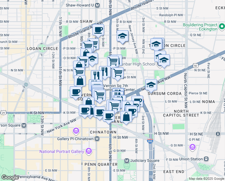 map of restaurants, bars, coffee shops, grocery stores, and more near 101 Independence Avenue Southeast in Washington
