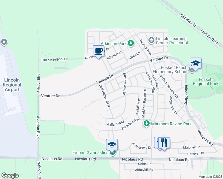 map of restaurants, bars, coffee shops, grocery stores, and more near 1526 Sweetgrass Lane in Lincoln