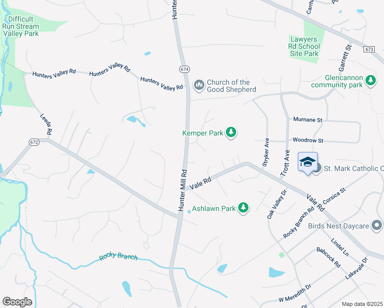 map of restaurants, bars, coffee shops, grocery stores, and more near 2425 Hunter Mill Road in Vienna