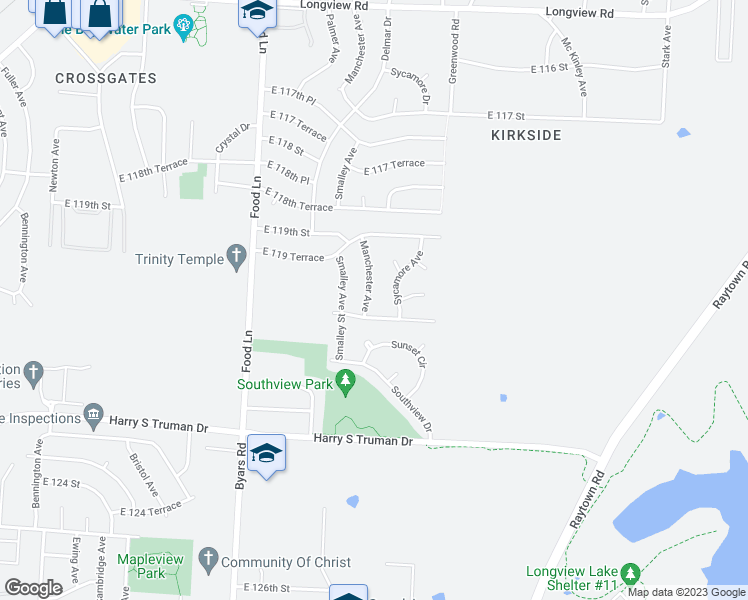 map of restaurants, bars, coffee shops, grocery stores, and more near 11947 Manchester Avenue in Grandview
