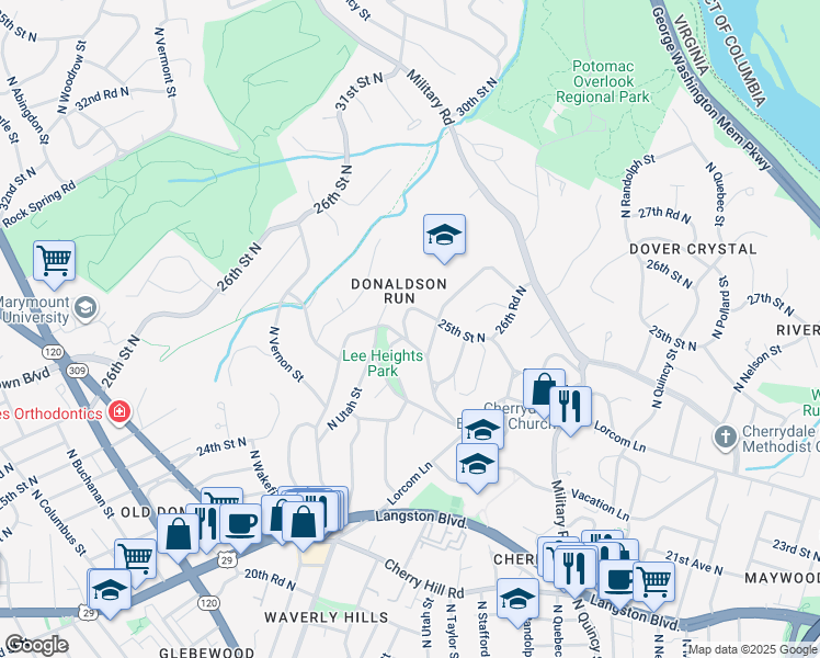 map of restaurants, bars, coffee shops, grocery stores, and more near 4264 25th Street North in Arlington