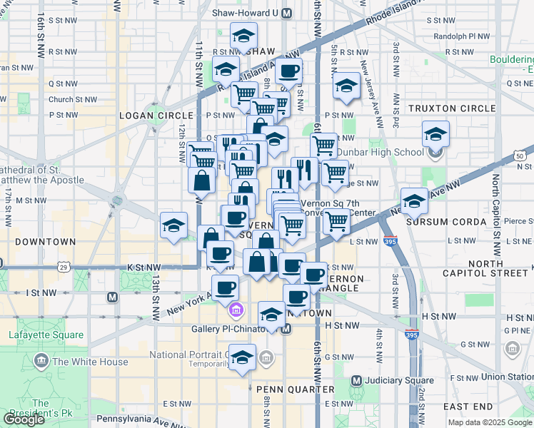 map of restaurants, bars, coffee shops, grocery stores, and more near in Washington