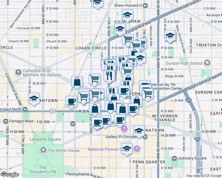 map of restaurants, bars, coffee shops, grocery stores, and more near 101 Independence Avenue Southeast in Washington