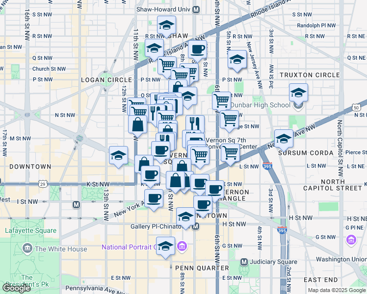 map of restaurants, bars, coffee shops, grocery stores, and more near 101 Independence Avenue Southeast in Washington