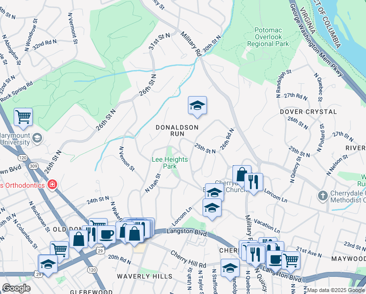 map of restaurants, bars, coffee shops, grocery stores, and more near 4264 25th Street North in Arlington