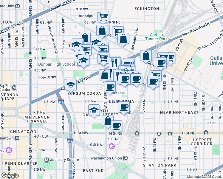 map of restaurants, bars, coffee shops, grocery stores, and more near 101 Independence Avenue Southeast in Washington
