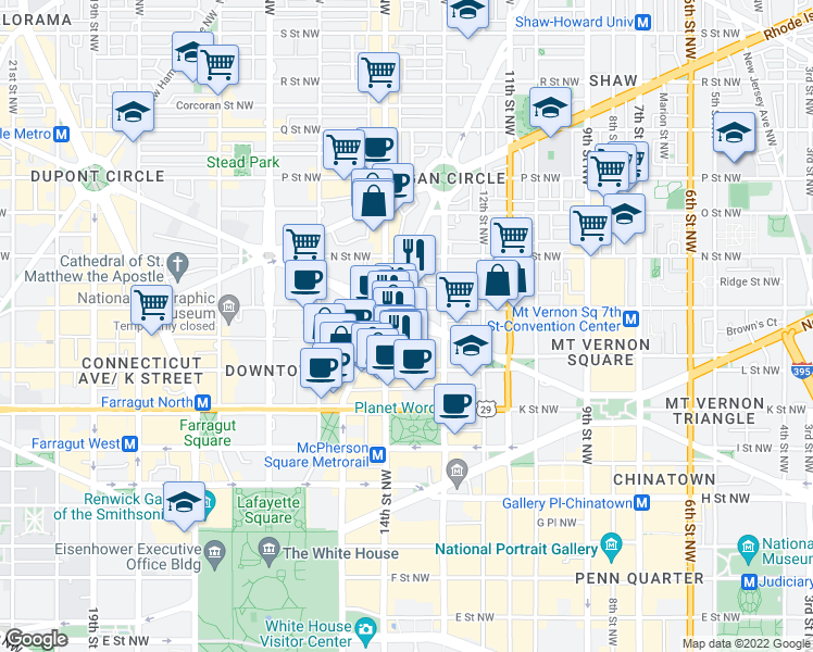 map of restaurants, bars, coffee shops, grocery stores, and more near 101 Independence Avenue Southeast in Washington