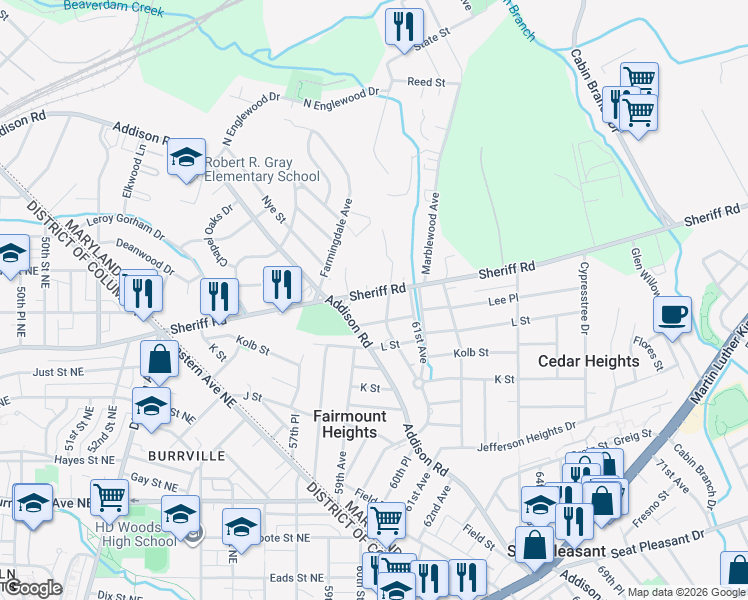 map of restaurants, bars, coffee shops, grocery stores, and more near 101 Independence Avenue Southeast in Washington