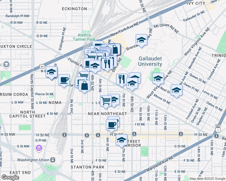 map of restaurants, bars, coffee shops, grocery stores, and more near 101 Independence Avenue Southeast in Washington