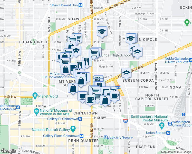 map of restaurants, bars, coffee shops, grocery stores, and more near 101 Independence Avenue Southeast in Washington