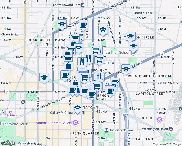 map of restaurants, bars, coffee shops, grocery stores, and more near 101 Independence Avenue Southeast in Washington