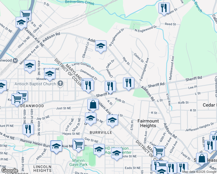 map of restaurants, bars, coffee shops, grocery stores, and more near 5011 Leroy Gorham Drive in Capitol Heights