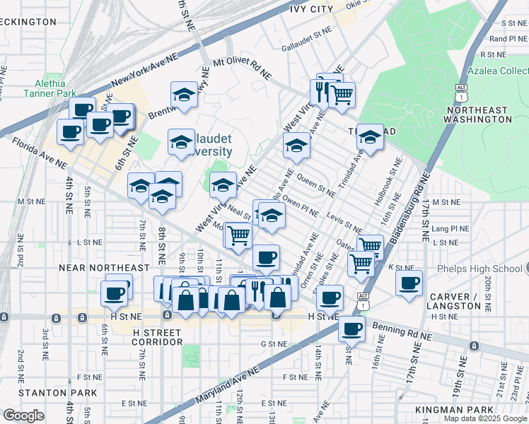 map of restaurants, bars, coffee shops, grocery stores, and more near 101 Independence Avenue Southeast in Washington