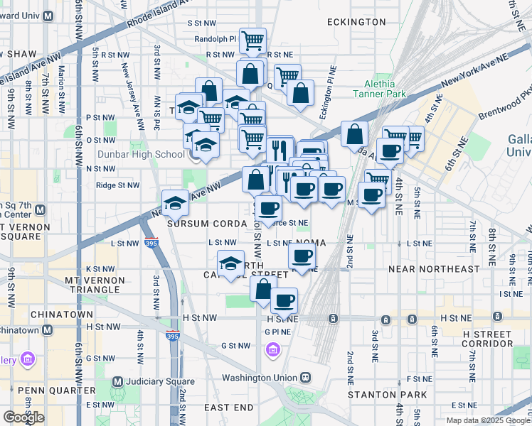 map of restaurants, bars, coffee shops, grocery stores, and more near 7 M Street Northeast in Washington