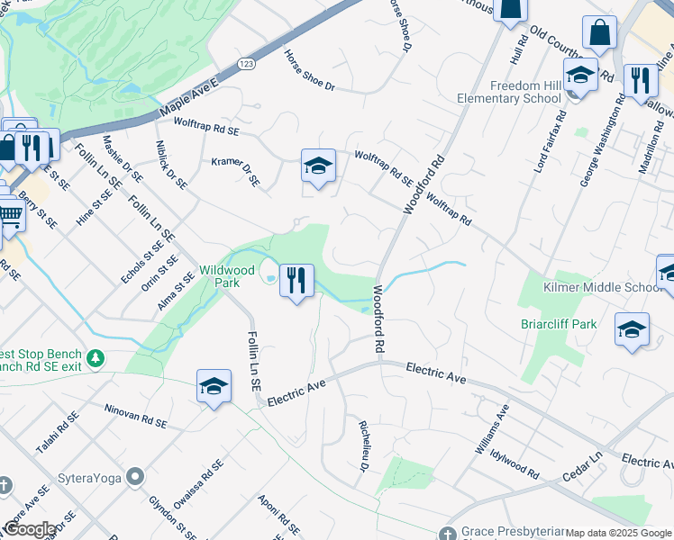 map of restaurants, bars, coffee shops, grocery stores, and more near 8513 Tysons Court in Vienna