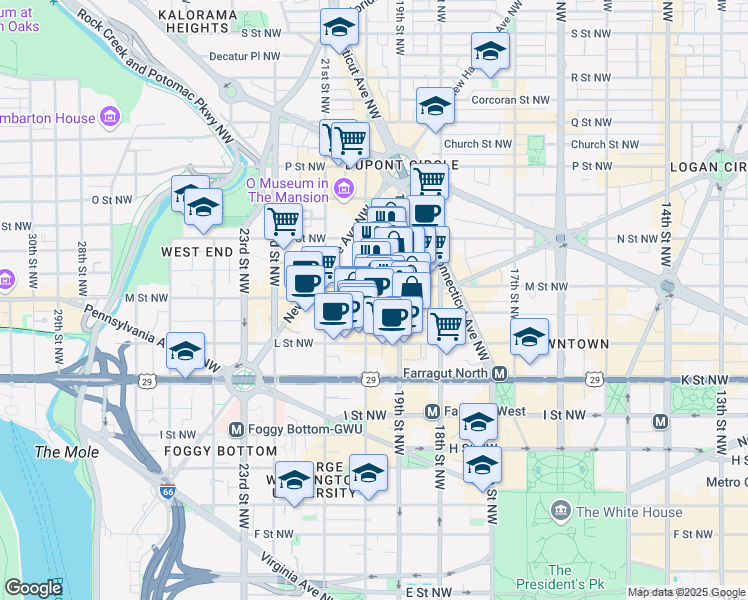 map of restaurants, bars, coffee shops, grocery stores, and more near 101 Independence Avenue Southeast in Washington