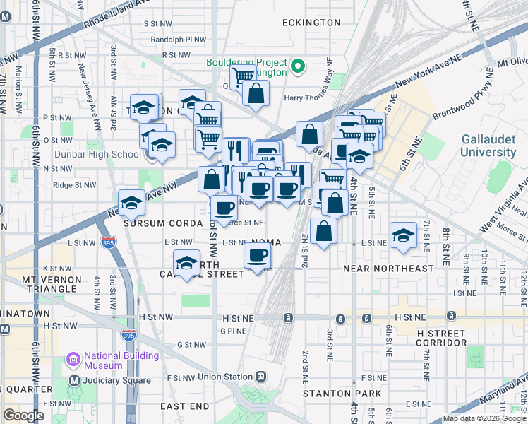 map of restaurants, bars, coffee shops, grocery stores, and more near 101 Independence Avenue Southeast in Washington