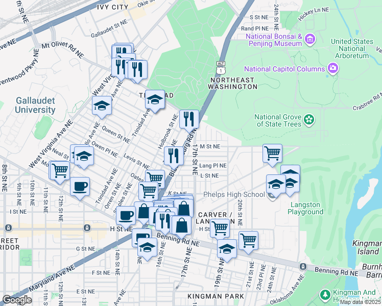 map of restaurants, bars, coffee shops, grocery stores, and more near 101 Independence Avenue Southeast in Washington