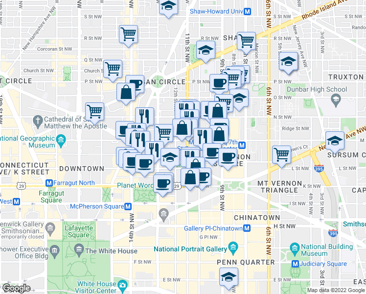 map of restaurants, bars, coffee shops, grocery stores, and more near 101 Independence Avenue Southeast in Washington