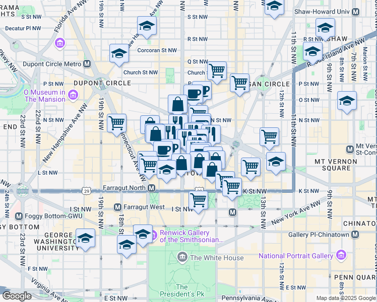 map of restaurants, bars, coffee shops, grocery stores, and more near 101 Independence Avenue Southeast in Washington
