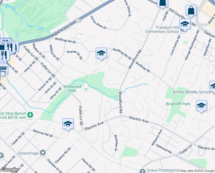 map of restaurants, bars, coffee shops, grocery stores, and more near 8513 Tysons Court in Vienna