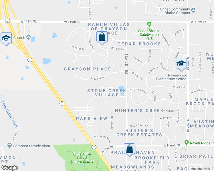 map of restaurants, bars, coffee shops, grocery stores, and more near 21802 West 123rd Terrace in Olathe