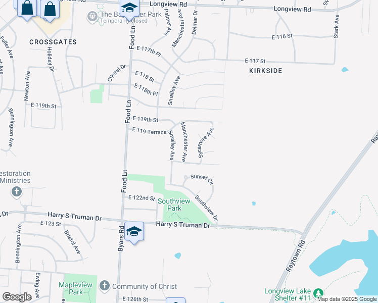 map of restaurants, bars, coffee shops, grocery stores, and more near 11943 Manchester Avenue in Grandview