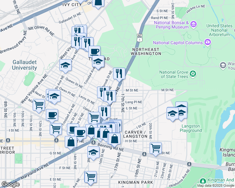 map of restaurants, bars, coffee shops, grocery stores, and more near 101 Independence Avenue Southeast in Washington