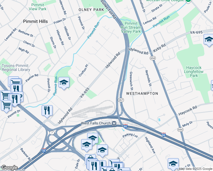 map of restaurants, bars, coffee shops, grocery stores, and more near 2118 McKay Street in Falls Church