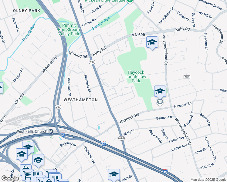 map of restaurants, bars, coffee shops, grocery stores, and more near 2122 Mcconvey Pl in Falls Church