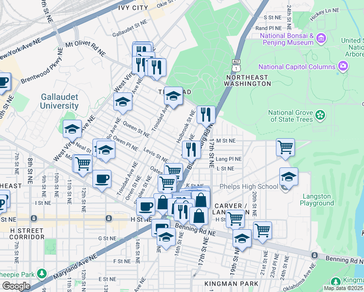 map of restaurants, bars, coffee shops, grocery stores, and more near in Washington