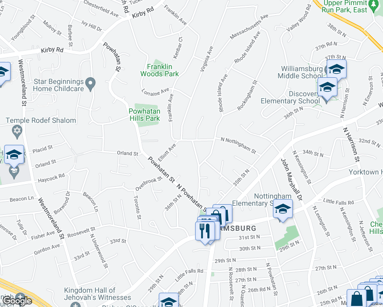 map of restaurants, bars, coffee shops, grocery stores, and more near 2106 Virginia Avenue in McLean