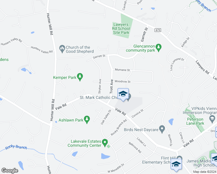 map of restaurants, bars, coffee shops, grocery stores, and more near 2322 Trott Avenue in Vienna