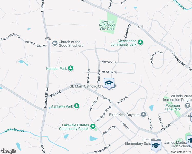 map of restaurants, bars, coffee shops, grocery stores, and more near 2322 Trott Avenue in Vienna